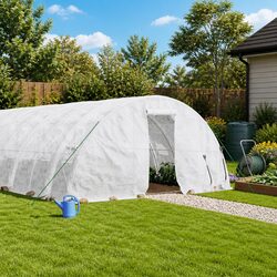 Sturdy White Greenhouse Steel Frame 30 m² Outdoor Shelter