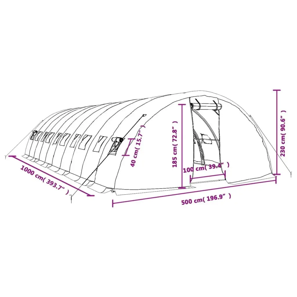 Greenhouse Steel Frame PE Cover 10x5x2.3m White