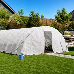 Durable 70m² Greenhouse with White Steel Frame and Roll-up Door