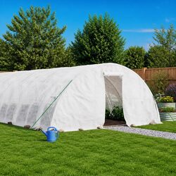 Durable 120m² Greenhouse with Steel Frame and White Cover