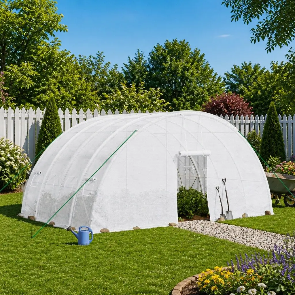 Greenhouse Steel Frame 6x4x2.85m White PE Cover