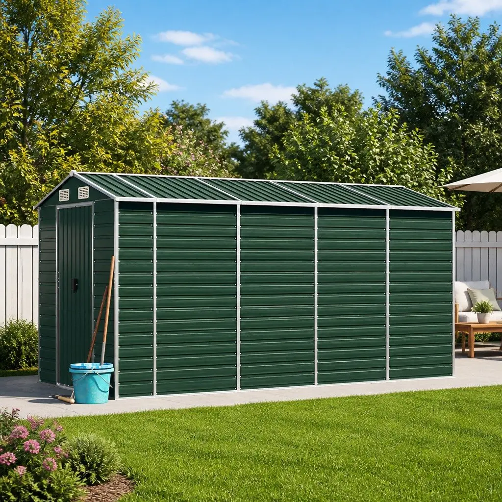 Green Galvanised Steel Garden Shed 191x385x198cm