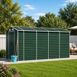 Sturdy Green Galvanised Steel Garden Shed 191x385x198cm