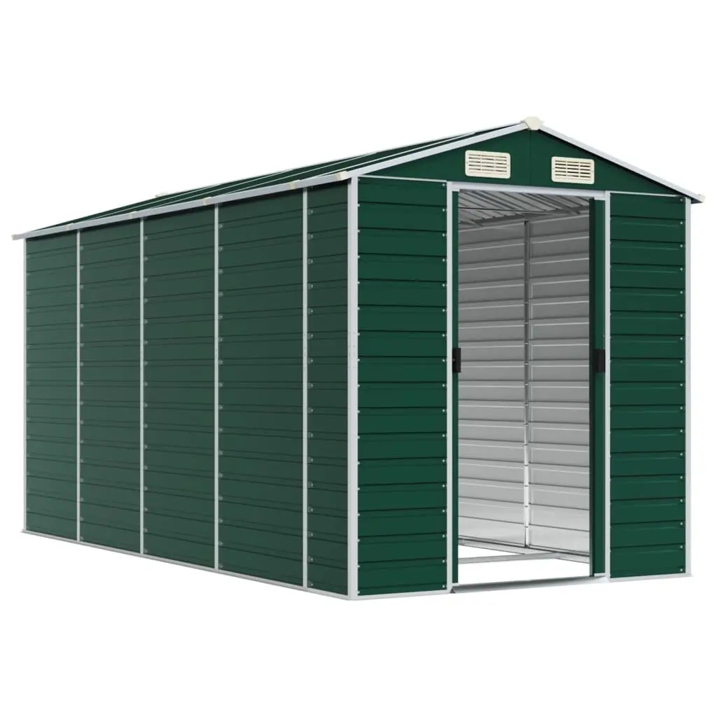 Green Galvanised Steel Garden Shed 191x385x198cm