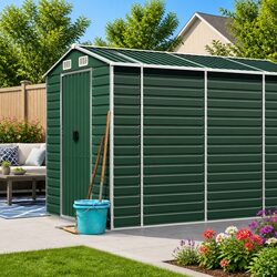 Durable Green Galvanised Steel Garden Shed 191x470x198cm