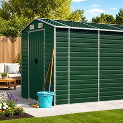 Durable Green Metal Garden Shed 191x555x198 cm