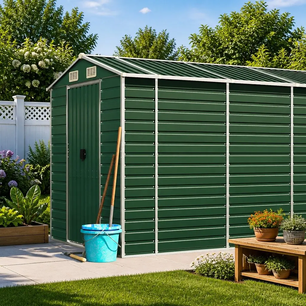 Green Galvanised Steel Garden Shed 191x725x198cm