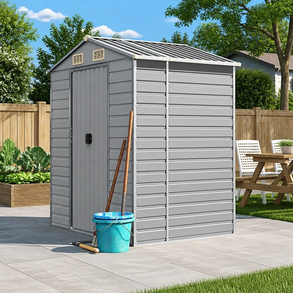 Grey Galvanised Steel Garden Shed 191x130x198cm