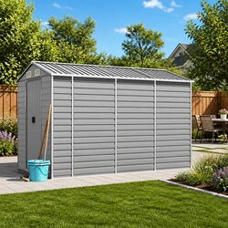 Durable Galvanised Steel Grey Garden Shed 191x300x198cm