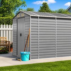Sturdy Grey Outdoor Garden Shed with Galvanised Steel Construction