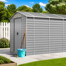 Grey Metal Garden Shed for Outdoor Tool Storage
