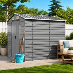 Durable Light Grey Galvanised Steel Garden Shed 191x980x198cm