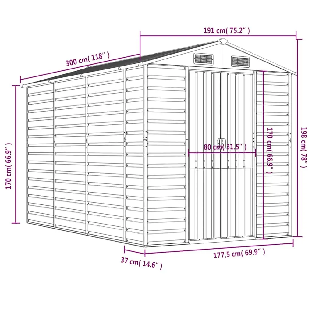 Garden Shed in Anthracite 191x300x198 cm