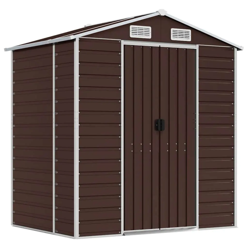 Garden Shed Brown 191x130x198 cm Galvanised Steel Outdoor Storage Tool House