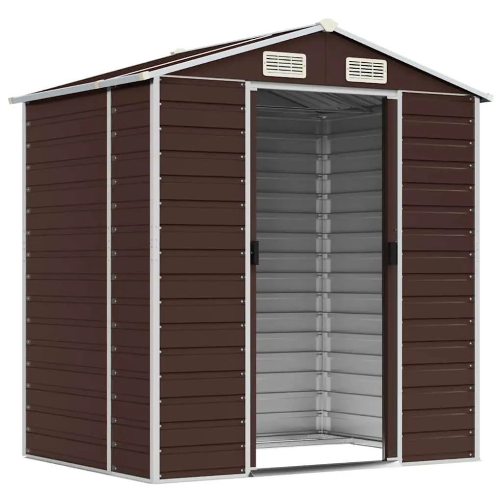 Garden Shed Brown 191x130x198 cm Galvanised Steel Outdoor Storage Tool House