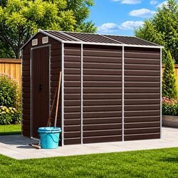 Sturdy Brown Metal Garden Shed for Outdoor Storage