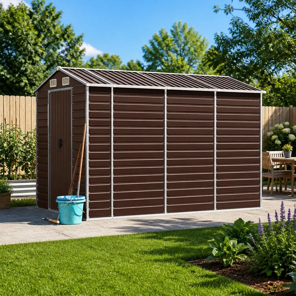 Brown Garden Shed 191x300x198cm Steel Storage