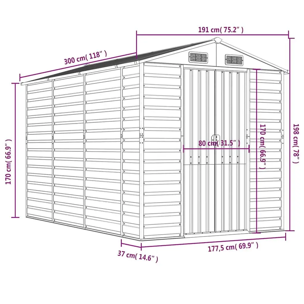 Brown Garden Shed 191x300x198cm Steel Storage