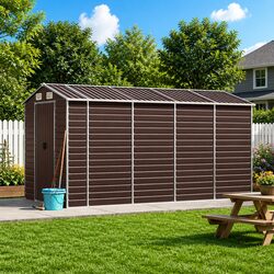 Durable Brown Garden Shed 191x385x198 cm in Galvanised Steel