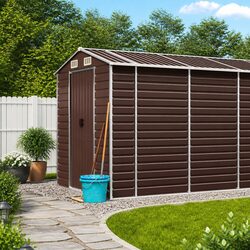 Sturdy Galvanised Steel Brown Garden Shed 191x470x198cm
