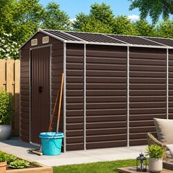 Durable Brown Garden Shed 191x555x198 cm Steel Storage
