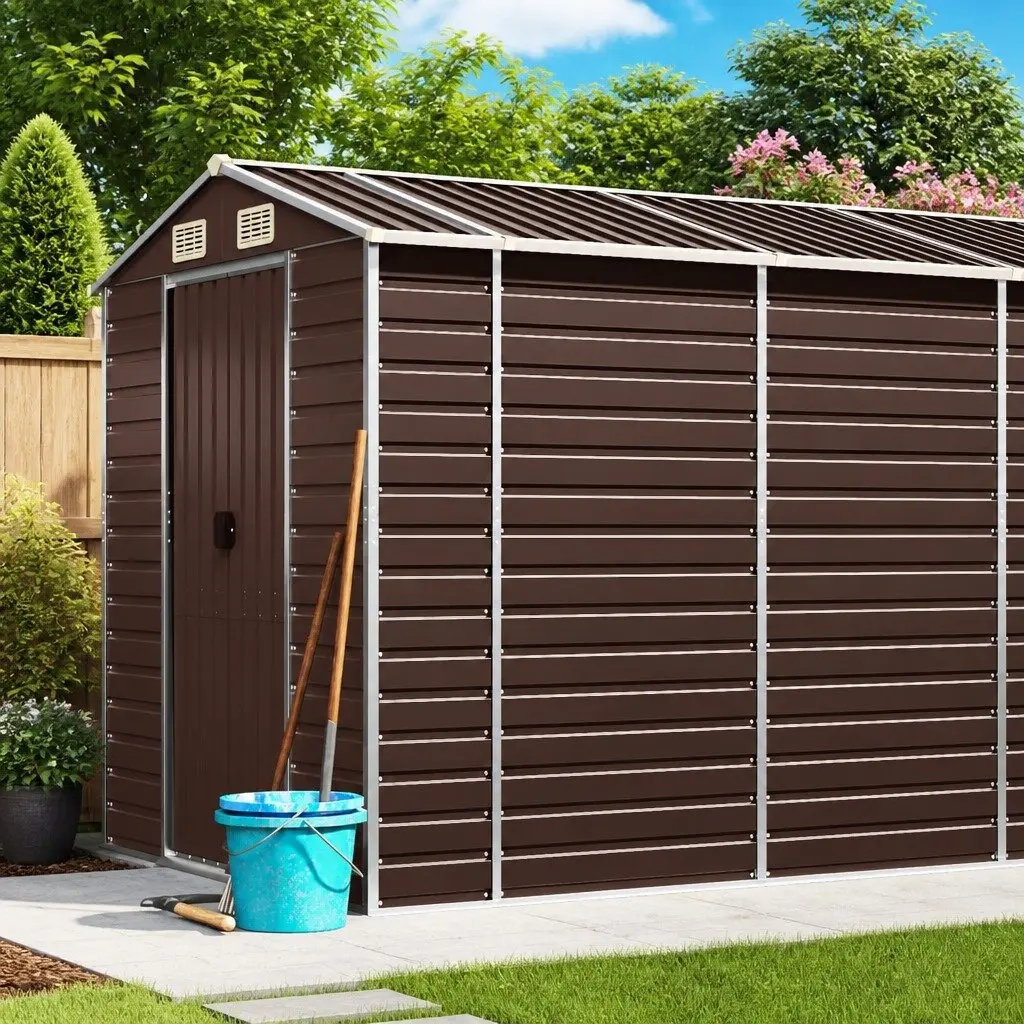 Garden Shed Brown 191x640x198 cm Outdoor Storage Galvanised Steel Tool House