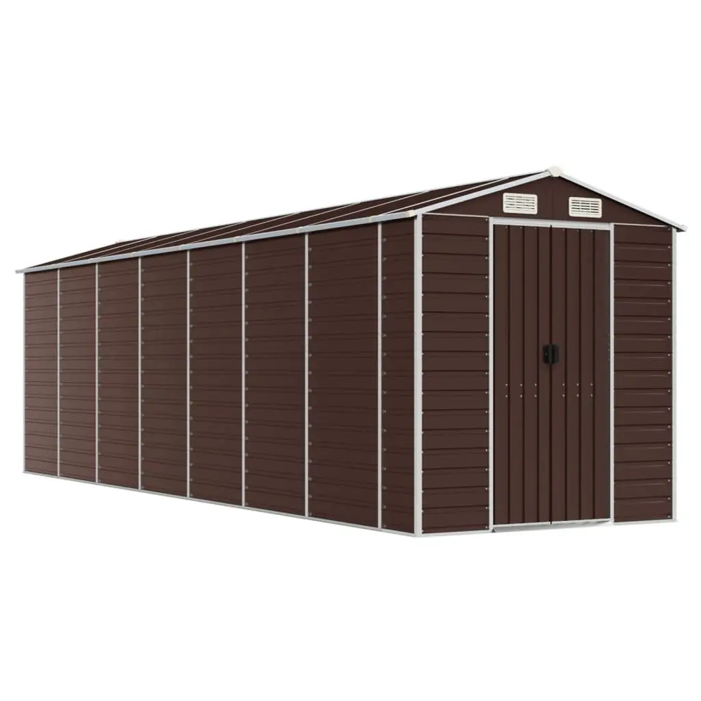 Garden Shed Brown 191x640x198 cm Outdoor Storage Galvanised Steel Tool House