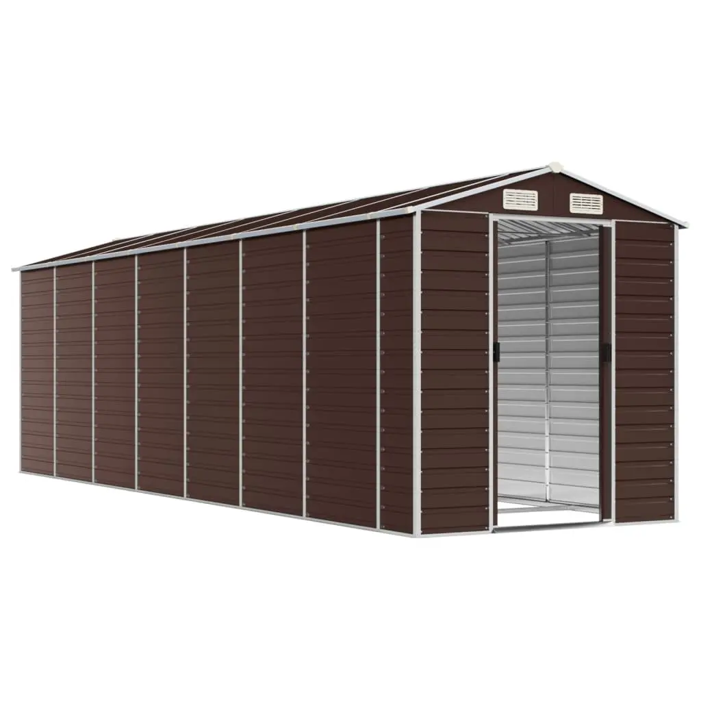 Garden Shed Brown 191x640x198 cm Outdoor Storage Galvanised Steel Tool House