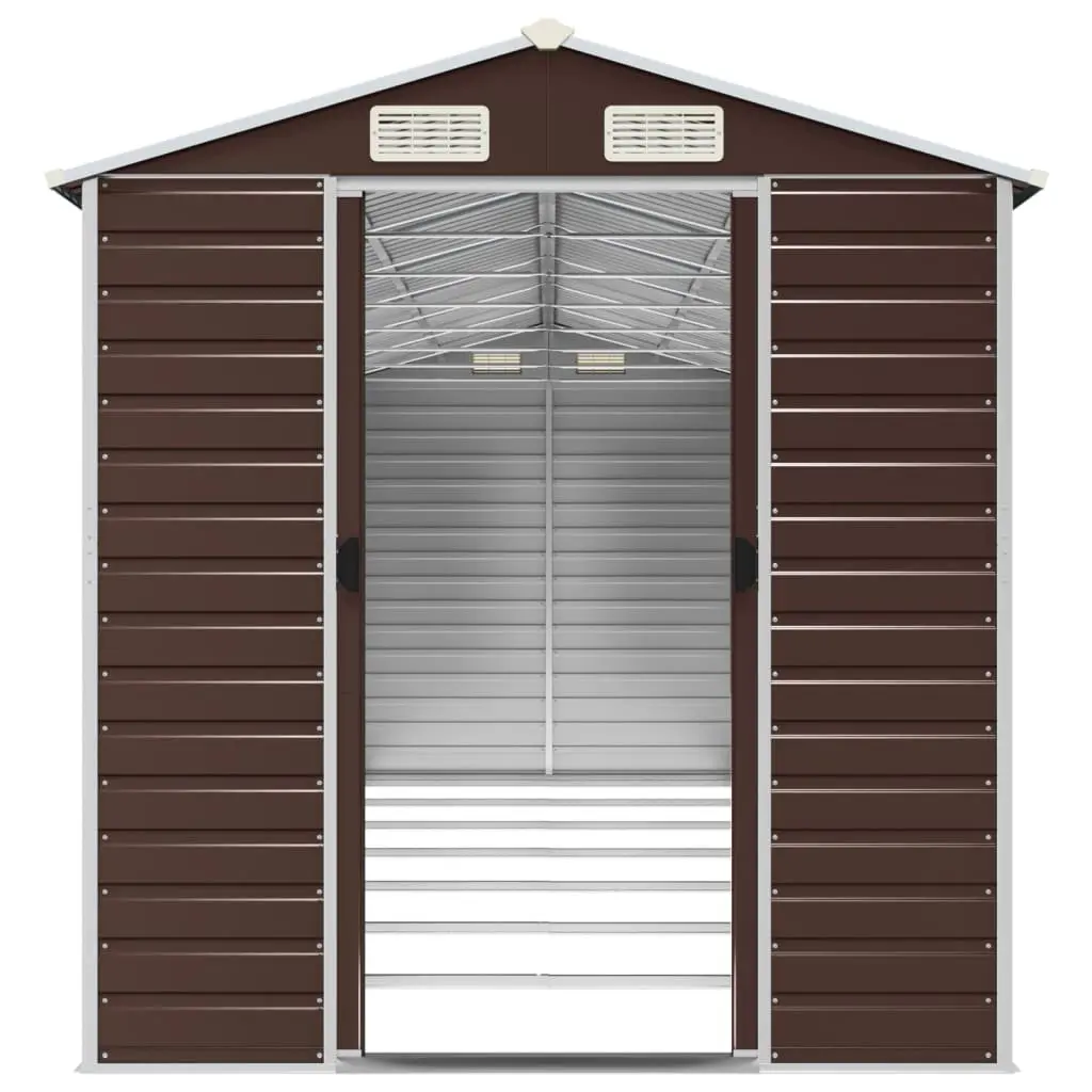 Garden Shed Brown 191x640x198 cm Outdoor Storage Galvanised Steel Tool House