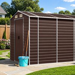 Durable Brown Galvanised Steel Garden Shed 191x725x198 cm