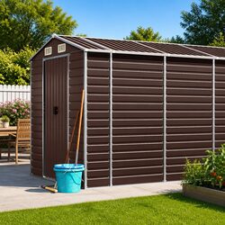 Brown Galvanised Steel Garden Shed for Outdoor Storage