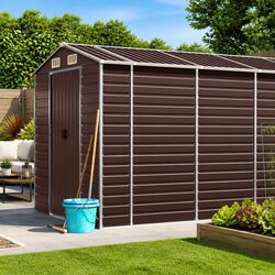 Robust Brown Galvanised Steel Garden Shed for Storage 191x980x198cm