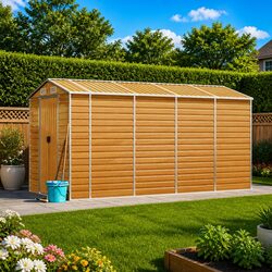 Sturdy Brown Metal Garden Shed for Outdoor Storage