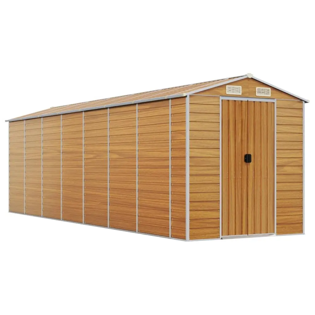 Garden Shed Galvanised Steel 191 x 640 x 198 cm Brown Outdoor Storage Tool House Organiser