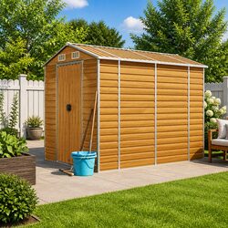 Sturdy Brown Galvanised Steel Garden Shed for Storage