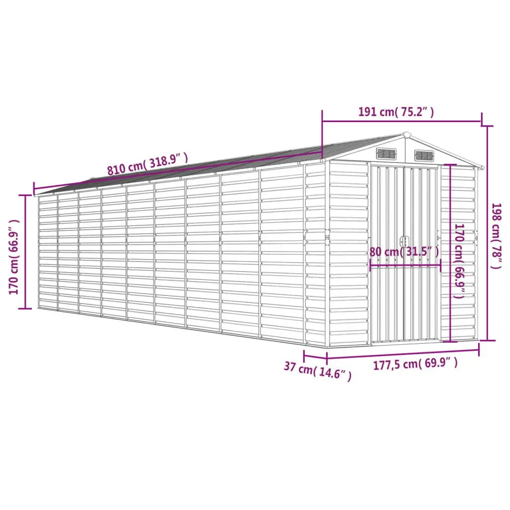 Brown Galvanised Steel Garden Shed for Outdoor Storage