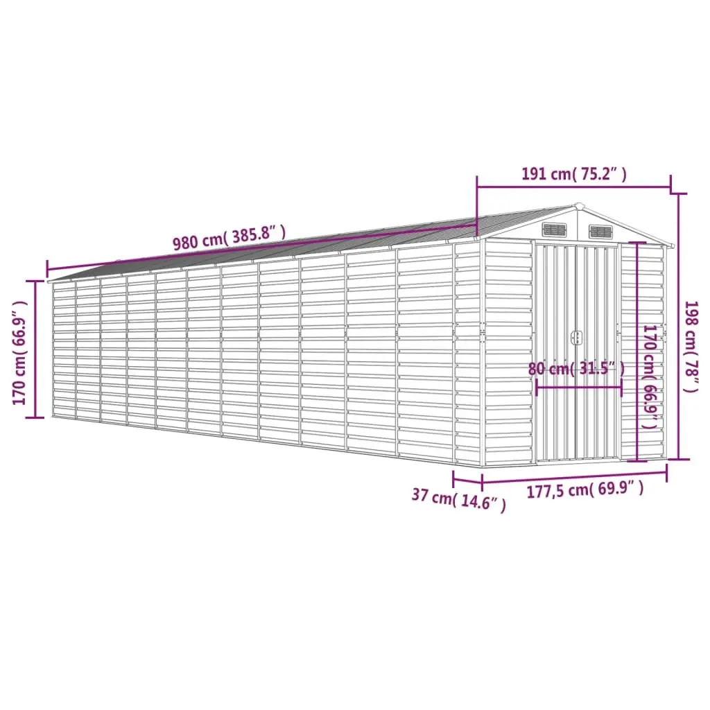 Garden Shed Galvanised Steel Brown 191 x 980 x 198 cm