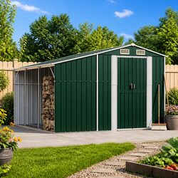 Sturdy Green Galvanised Steel Garden Shed 277x279x179 cm
