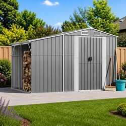 Sturdy Grey Garden Shed 277x192.5x179 cm in Galvanised Steel