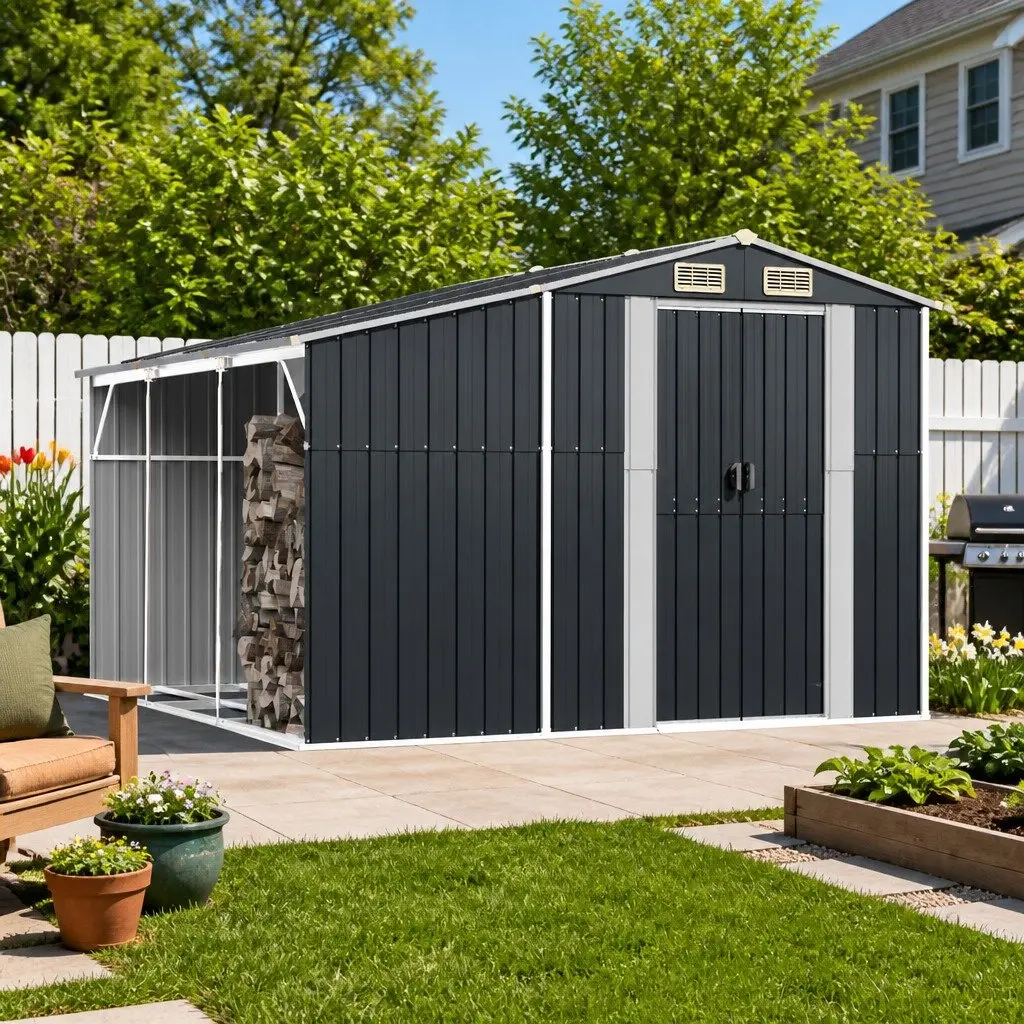 Anthracite Metal Garden Shed 277x279x179cm