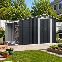 Durable Anthracite Metal Garden Shed 277x279x179cm