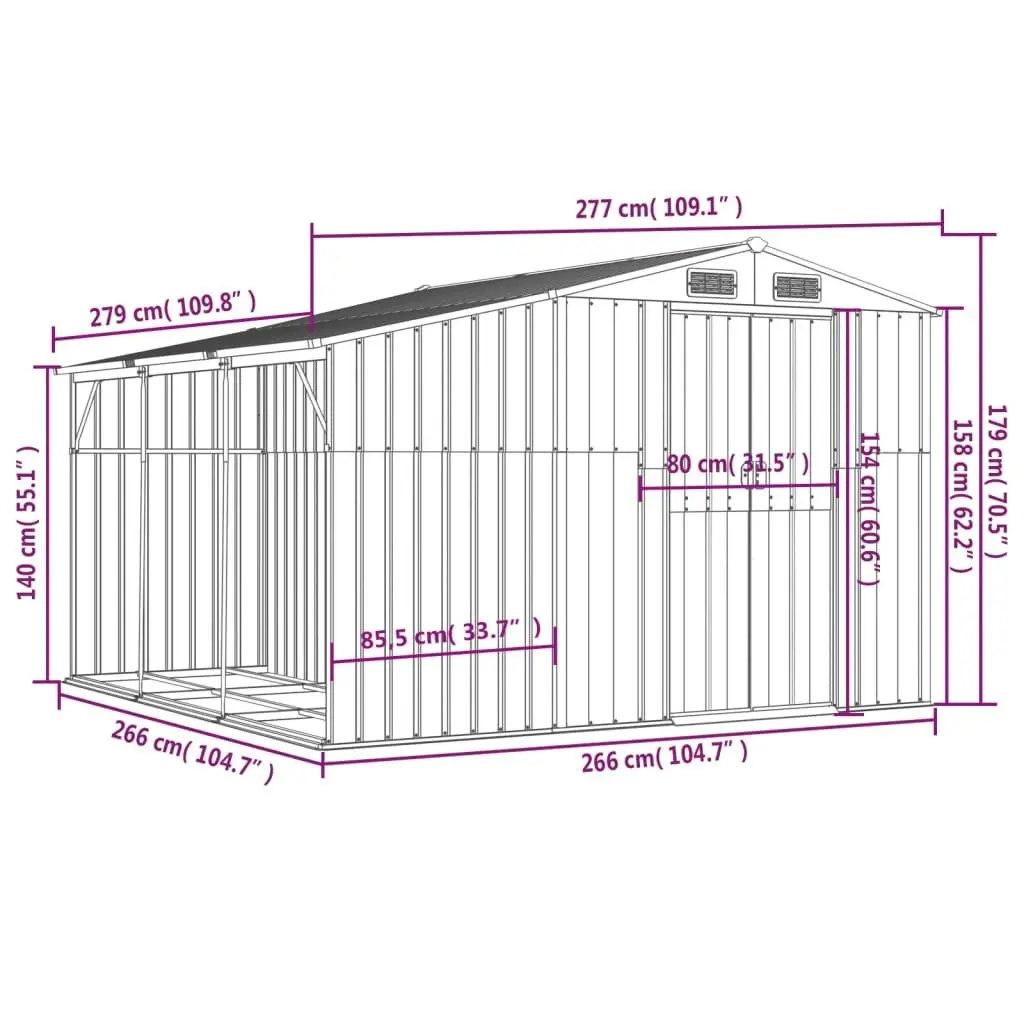 Anthracite Metal Garden Shed 277x279x179cm
