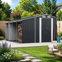 Durable Anthracite Garden Shed 277x365.5x179cm Steel Storage