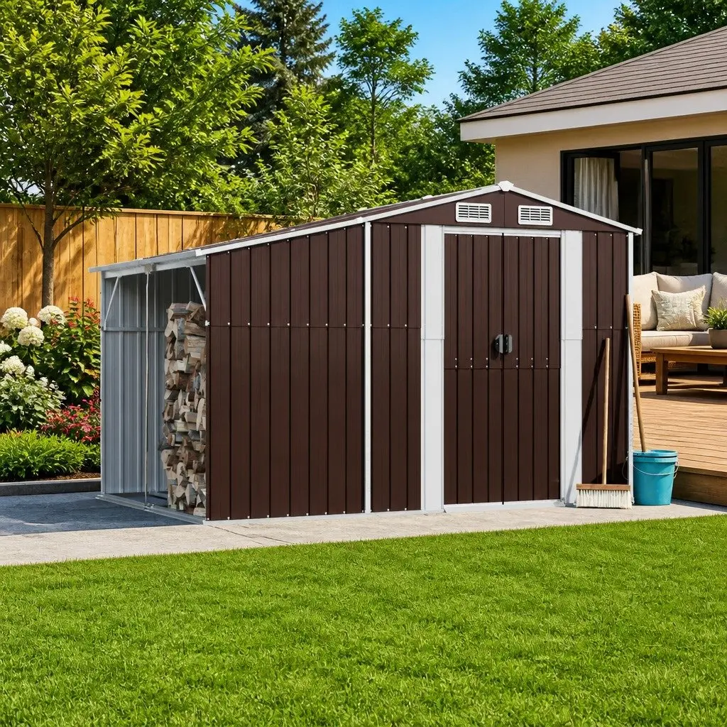 Brown Metal Garden Shed 277x192.5x179 cm