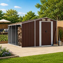 Durable Brown Garden Shed 277x279x179cm Galvanised Steel Storage