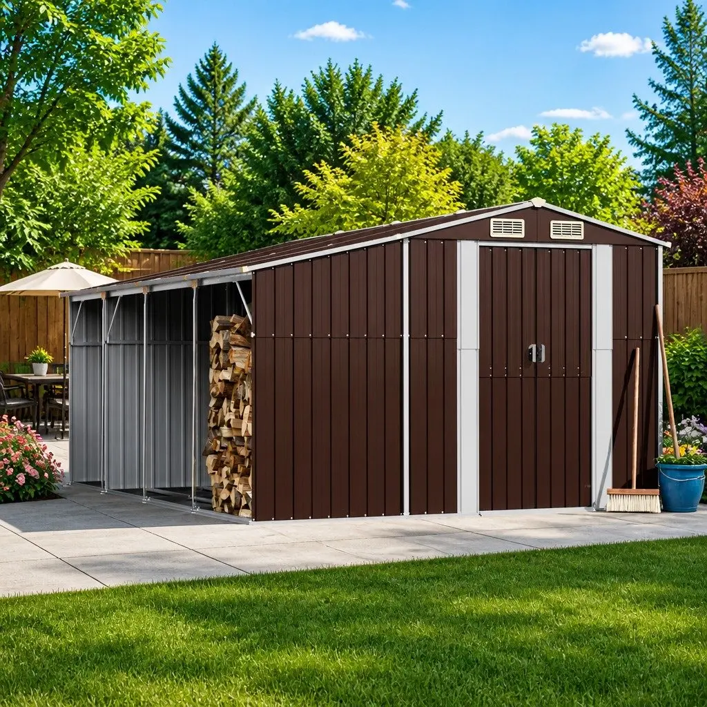 Brown Garden Shed for Outdoor Storage 277x365.5x179 cm