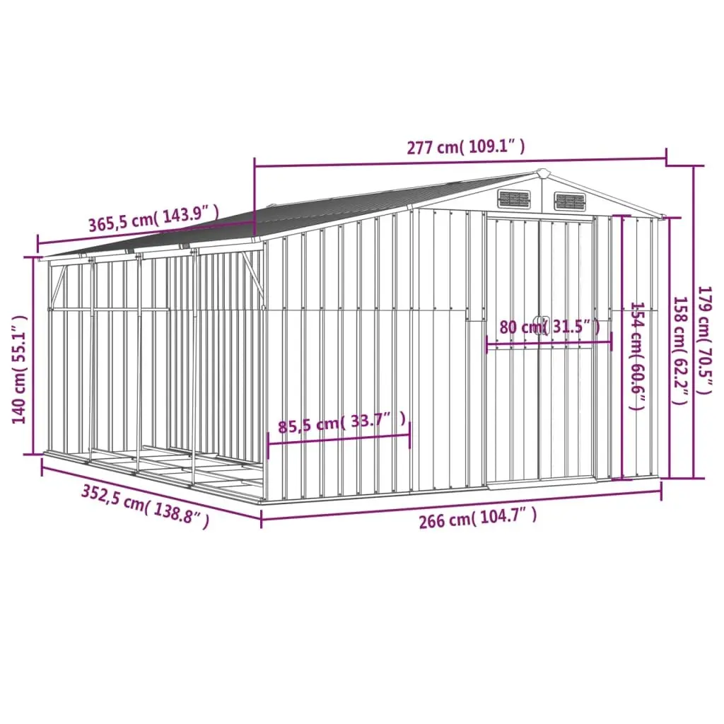 Brown Garden Shed for Outdoor Storage 277x365.5x179 cm
