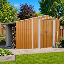 Durable Brown Galvanised Steel Garden Shed 277x192.5x179cm