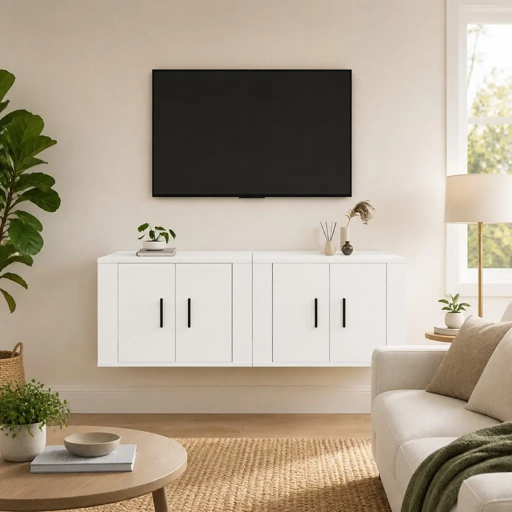 White Wall-Mounted TV Cabinet for Storage