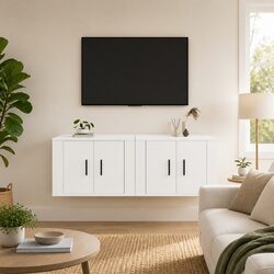 Wall-Mounted TV Cabinet White Storage Unit Media Display Shelf Organizer